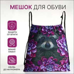 Мешок для обуви на шнурке, с принтом, размер 45x1x34 см, сиреневый/чёрный