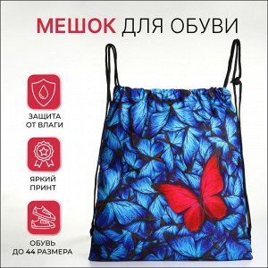 Мешок для обуви на шнурке, с принтом, размер 45x1x34 см, синий/чёрный