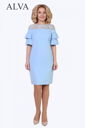Платье Платье Верона 8441-2 в голубом цвете подойдет для торжественных случаев. Платье полуприлегающего силуэта, выполнено из  стрейчевого плательного крепа.  Особенностью этой модели являются рукава 
