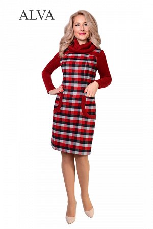 Платье Модное платье в клетку Жанетт 8456-3, выполнено из ткани турецкая шерсть и стрейч-ангора.  Платье  подойдет как для офиса так и для повседневной носки.В комплекте идет хомут из стрейч-ангоры, к