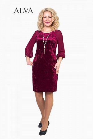 Платье Красивое платье Бархана 8373-3  подходит для коктейльных вечеринок. Выполнено из ткани стрейч бархат- мрамор.Рукав выполнен из  шифона с бархатным манжетом. Эта модель поможет подчеркнуть ваш и