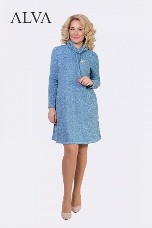 Платье Платье Лика 8396-5, нежно-голубого цвета,  свободного силуэта с горловиной хомут, что придает платью особый уют в холодную зиму,  выполнено из высокого качества  ткани  трикотаж "ангора-меланж"