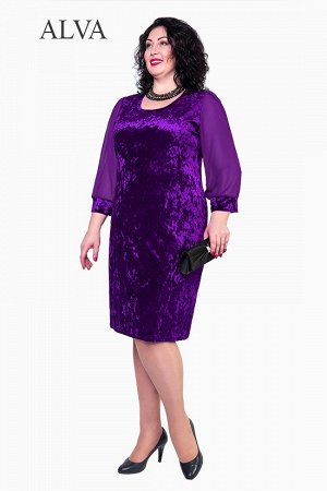 Платье Мягкое Платье Боженна 8372-5 выполнено в ультра модном цвете из  ткани стрейч бархат-мрамор, дополнено  рукавами из шифона, длина платья около 106 см.