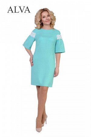 Платье Платье Ваниль 8419-2 в цвете брюза, модного полуприлегающего силуэта, ткань  стрейч-лен, длина около 94-101 см. Платье выполнено в пастельных тонах, рукава в форме "колокольчика" украшены нежны