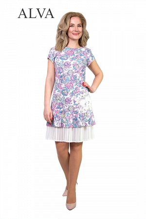 Платье Летнее, легкое Платье Цветок 8428-1, полуприлегающего силуэта, выполнено из стрейч крепа и плиссированного шифона, длина около 92-98 см. Платье подойдет как для торжественных мероприятий, так и