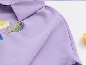 Летняя легкая рубашка с вышивкой, на пуговицах, фиолетовый
