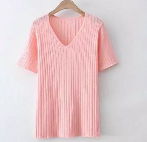 Трикотажная футболка в рубчик, с v-образным вырезом, розовый