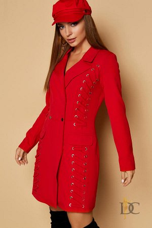 Платье-пиджак с крупной шнуровкой Красный