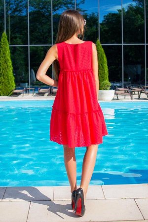 Воздушное свободное многоярусное платье Красный