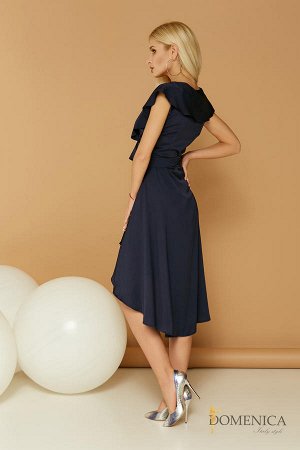 Модное платье миди с V-образным вырезом Тёмно-синий