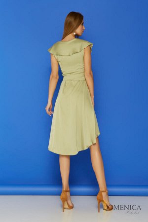 Стильное платье миди с V-образным Оливковый
