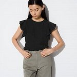 UNIQLO - нежная футболка с воланами - 09 BLACK