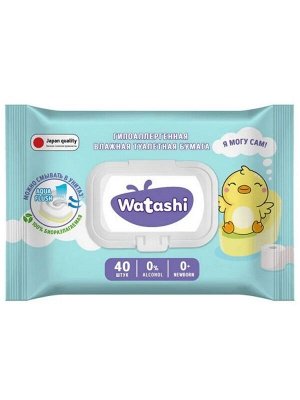 Туалетная бумага Watashi для детей 0+ big-pack с крышкой 40 шт