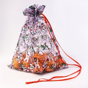 Мешок подарочный «Снеговики с ёлками», р. 45 x 35 см, органза