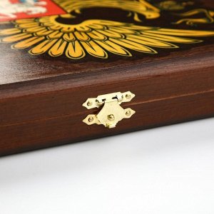Нарды деревянные большие, настольная игра «Герб России», 50x50 см, с шашками