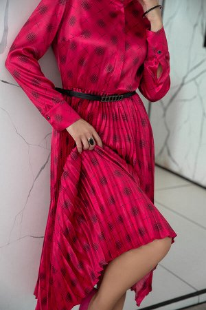 Астильба, платье миди из сатина с юбкой гофре, на подкладке + ремень, 3 цвета