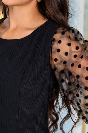 Клементина, черное платье с объёмными рукавами из органзы от производителя оптом