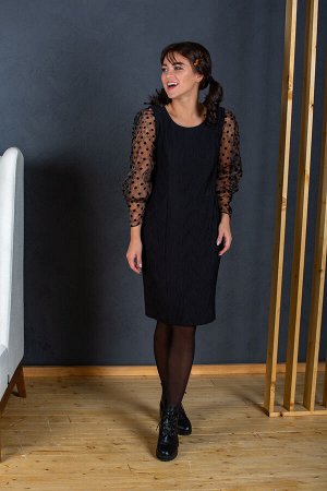 Клементина, черное платье с объёмными рукавами из органзы от производителя оптом