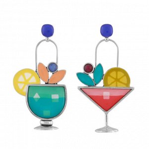 Серьги TARATATA, Cocktail, асимметричные, с цветной смолой,бусинами, TT-E24-05945-10M (серебристый)