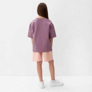 Костюм для девочки (футболка, шорты) MINAKU цвет пыльно-сиреневый/ бежевый, рост 158 см
