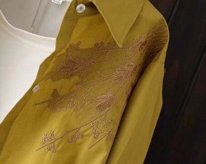 Рубашка свободного кроя с вышивкой, зелено-желтый