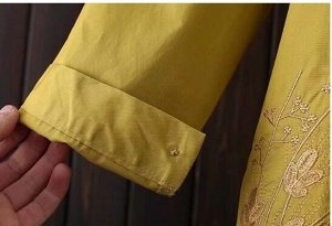 Рубашка свободного кроя с вышивкой, зелено-желтый