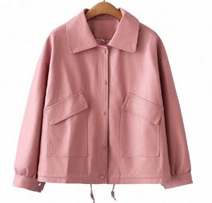 Куртка-рубашка из эко. кожи на кнопках, подол на кулиске, розовый