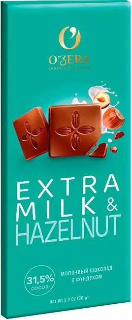 O'Zera Шоколад молочный с цельным фундуком "Extra Milk & Hazelnut" 90 г