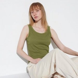 UNIQLO - мягкая майка в рубчик - 56 OLIVE