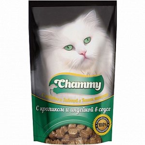 Chammy пауч 85гр д/кош Кролик и индейка в соусе (1/24)