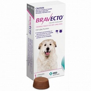 Бравекто 1400 мг Жевательная таблетка от блох и клещей для собак весом от 40 до 56 кг
