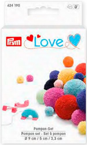 624190 PRYM Love - Набор устройств для изготовления помпонов, ?9см/5см/3,3см, пластик, бирюзовый/ярк.розовый/синий