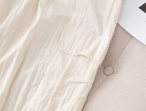 Брюки-карго широкие из легкой жатой ткани, пояс на резинке, кремовый