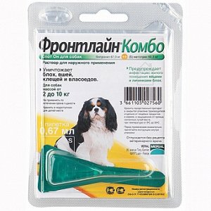 Фронтлайн Комбо Капли от блох и клещей для собак весом от 2 до 10 кг