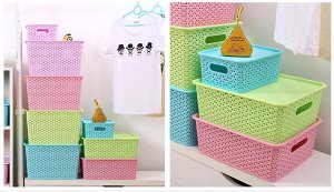 Корзина пластиковая ""плетение""с крышкой, малая 25,2*19,6*10,5 см