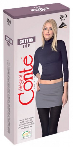 Cotton Top 250 колготки (Conte) )/1/  из хлопка с лайкрой, 3D, низкая талия