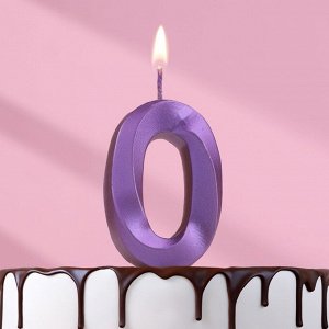 Свеча в торт "Грань", цифра "0", фиолетовый металлик, 6,5 см