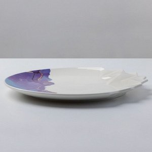 Блюдо керамическое для подачи «Мрамор», бело-синяя, 27 см, цвет белый