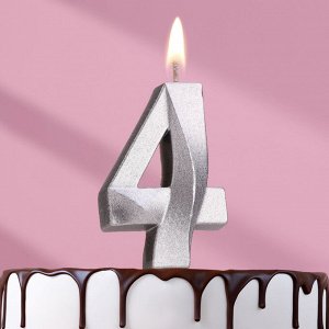 Свеча в торт «Цифра 4», серебряная, 6.5 см