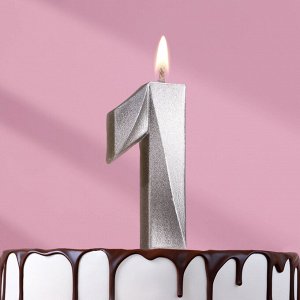 Свеча в торт «Цифра 1», серебряная, 6.5 см