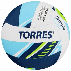 Волейбольный мяч TORRES Simple Color, V323115, машинная сшивка, 18 панелей, р. 5, TPU, бутиловая камера