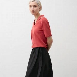 UNIQLO - расклешенная юбка из смесового льна с поясом - 09 BLACK