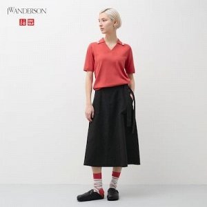 UNIQLO - расклешенная юбка из смесового льна с поясом - 09 BLACK