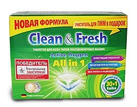 Таблетки для ПММ "Clean&Fresh" Allin1 (midi) 30 штук + 1 таб. Очист.