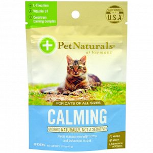 Pet Naturals of Vermont, Успокаивающее средство для кошек, 30 жевательных таблеток, 1,59 унции (45 г)