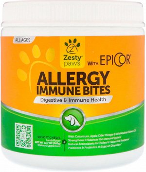 Zesty Paws, Allergy Immune Bites, здоровье пищеварительной и иммунной систем, для собак всех возрастов, вкус ягненка, 90 мягких