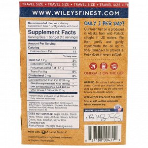 Wileys Finest, Wileys Finest, рыбий жир из промысловой рыбы Аляски, пиковое содержание ЭПК, 1250 мг, 10 мягких капсул-рыбок