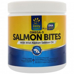 Zesty Paws, Омега-3, Salmon Bites из рыбьего жира промыслового лосося с Аляски, 90 жевательных конфет