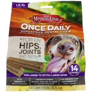 The Missing Link, Once Daily, жвачка из суперпродуктов для зубов, для бедер, суставов и зубов, для больших и очень больших собак