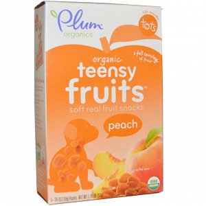 Plum Organics, Tots, фруктовые кусочки, персик, 5 упаковок, 0,35 унции (10 г) каждая